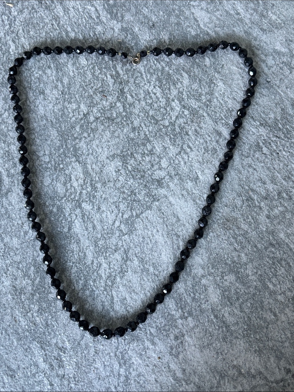 Vintage 30” Black Faceted Glass/Crystal/Onyx Bead Necklace Everyday
